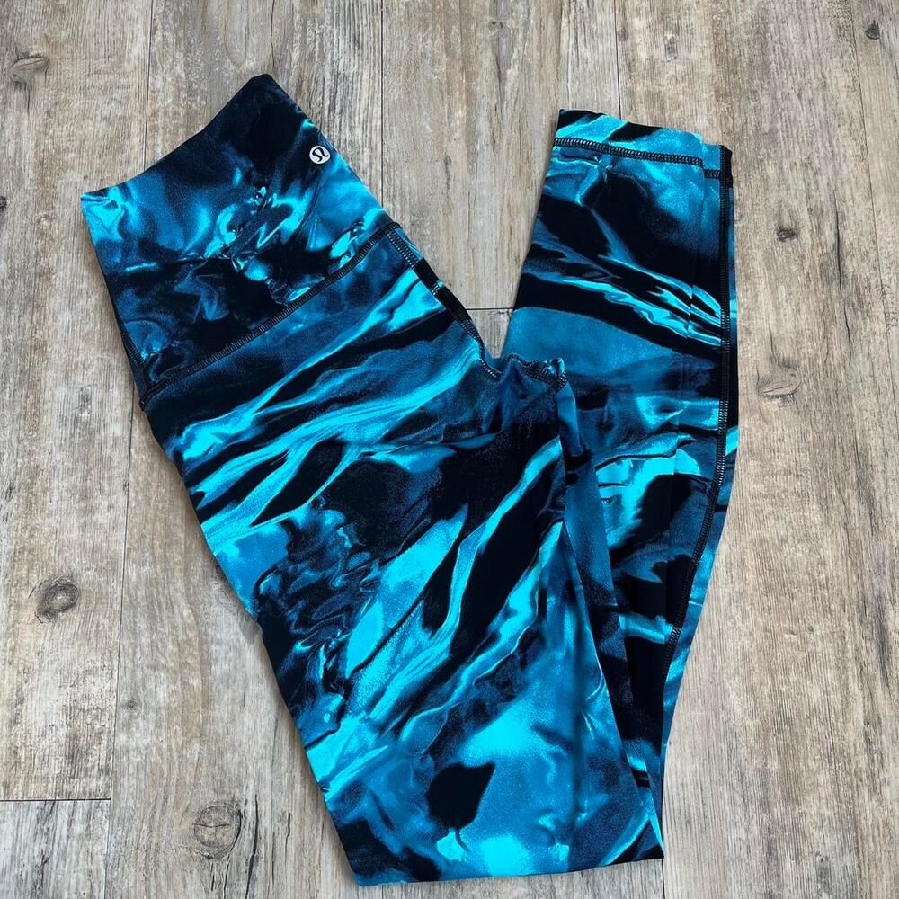 Lululemon Wunder Under Pant Leggings Hi Rise Flux Nulux 6 Blue Marble Black - Picture 4 of 4